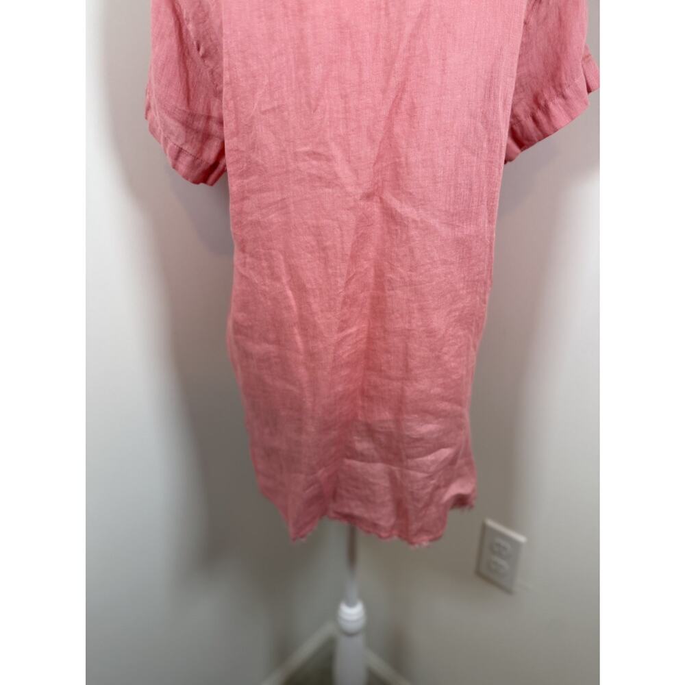 Bella Dahl Linen V Neck Top Peach Short Sleeve Raw Hem Women's M Boho Lagenlook - Picture 11 of 11